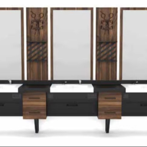 Estación de espejo de madera de diseño moderno de lujo, nuevo modelo de unidad de peluquero con silla de salón, muebles de pedicura para peluquerías al aire libre - Product Image 1