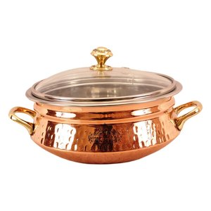 Olla de Acero Puro con Tapa de Vidrio y Asa de Latón, Elegante Vajilla para Servir - Product Image 3