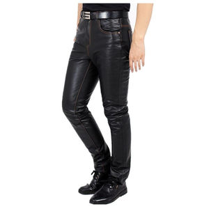 Pantalon en cuir véritable pour homme, décontracté, slim, allongé, léger, première couche de cuir de vache, style droit, taille haute, élastique, respirant - Product Image 2