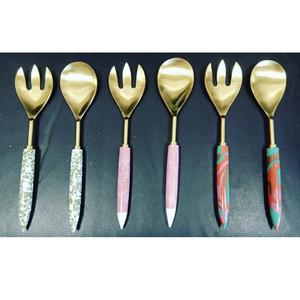 Serveur à salade en acier inoxydable au design moderne avec manche en marbre, ustensiles de cuisine très vendus, cuillère de service, serveur de nourriture - Product Image 5