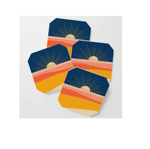 <b>Wood</b> Coaters Multi Color Printed Tea Cup Drinking Serving Coasters 4 Pieces Set Hot Selling Home and Kitchen Coasters - Product Image 1