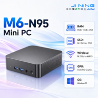 Mini PC Intel N95 Windows 11, 8/16/32 Go de RAM DDR4 en option et SSD NGFF, boîtier en plastique, ports USB, RJ45, ordinateur de bureau professionnel