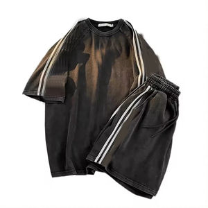 Ensemble de survêtement pour homme 2 pièces, t-shirt court et short, survêtement délavé à l'acide, streetwear, 100% coton, t-shirt à épaules tombantes et ensembles de shorts - Product Image 6