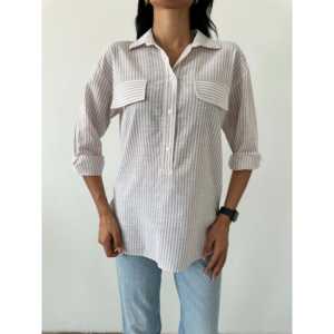 Camisa Casual de Verano de Popelina con Bolsillos con Solapa, Transpirable y con un Toque de Moda, Diseño a Rayas - Product Image 4