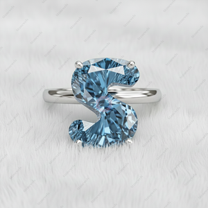 Anillo Solitario Original de Plata de Ley 925 con Letra Inicial del Alfabeto Azul de Navidad, de la A a la Z, con Diamantes Cultivados en Laboratorio, Certificados por GIA - Product Image 2