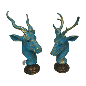 Statue de tête de cerf en polyrésine bleue avec bois d'or artisanat décor à la maison pour Diwali et occasions de mariage - Product Image 2