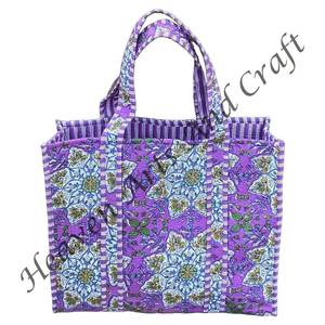 Sac fourre-tout matelassé indien main bloc imprimé coton sac à main Shopping sac de transport indien main bloc imprimé coton matelassé épaule - Product Image 6
