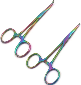 คีมหนีบสเตนเลสหลายสีรุ้ง KELLY hemostat 5นิ้วแบบตรงและโค้งสแตนเลสสตีลคู่มือได้รับการรับรอง CE Class II ใช้ซ้ำได้ - Product Image 5