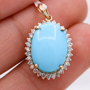 Nouveauté Turquoise naturelle et diamant pierre précieuse 14k or jaune massif fait à la main femmes pendentif bijoux pour la vente en gros - Product Image 1