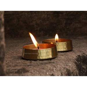 <b>Hammered</b> Design Round Shape Brass Tea Light Candle <b>Holder</b> Gold Finished for Home Event Parties Tabletop Decoration - Product Image 3