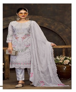 ชุดราตรีชุด pakistani salwar kameez สำหรับผู้หญิงผ้าฝ้ายพิมพ์ลายสีขาวในสนามหญ้าเสื้อลำลองและ dupatta - Product Image 4