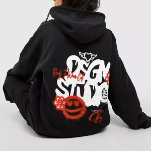 Sweat à capuche oversize pour femme, en velours doux, à manches longues, décontracté, streetwear, coupe ample, logo sur le devant - Product Image 5