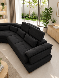 Sofá Seccional Negro en Forma de L, Modelo Montecarlo, Tapizado, con Chaise Longue Convertible en Cama, para Sala de Estar, Hotel u Oficina - Product Image 5