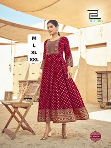 Diseñador de la colección Premium Party Wear Estampado de rayón con fabricante de vestidos bordados de Surat a la tarifa más baja - Product Image 6