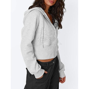 Lightweight Zipper Crop <b>Top</b> Hoodie With Fashionable Urban Look Women Zipper Crop <b>Top</b> Hoodie - Product Image 5