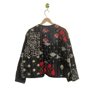 Veste matelassée vintage pêche faite à la main pour femmes coton avec passepoil à rayures Kimono écologique ouvert Style Y2K lavable - Product Image 1