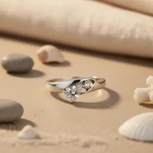 Anillo de Circonita Cúbica con Corte de Pera, Chapado en Rodio y Oro Rodio, para Mujer - Opción de Regalo - Product Image 1