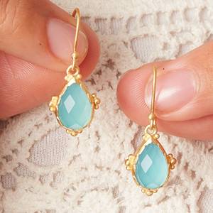 Fabuleux poire coupe bleu Aqua calcédoine pierres précieuses 925 boucles d'oreilles en argent Sterling pour fiançailles de mariage ou cadeau - Product Image 4