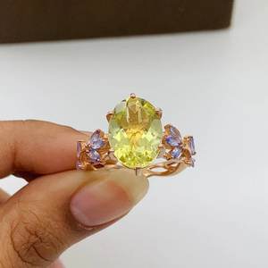 Bague en argent sterling 925 citron Quartz diamant Unique cadeau d'anniversaire de mariage romantique pour les femmes bijoux plaqués or - Product Image 5