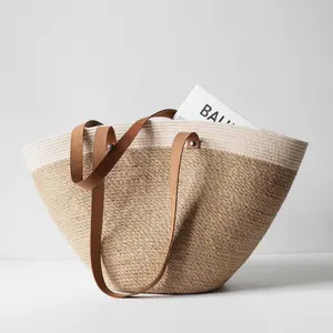 New Product High Quality Natural Seagrass Cotton Tote Bag Beach Basket Handcrafted From Vietnam