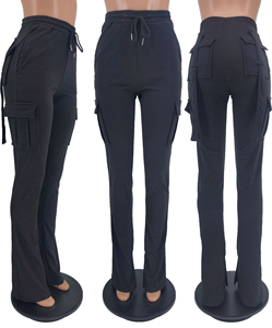 Vente en gros Pantalon de jogging évasé pour femme, respirant, doux, ample, jambe large, pantalon de survêtement avec poche cargo en toile - Product Image 5
