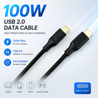 Cable USB C de Nailon Negro de 1.5m, 20V 5A 100W PD, Carga Rápida y Transferencia de Datos USB 2.0, Tipo C Dorado, Se Aceptan Pedidos Pequeños, OEM ODM