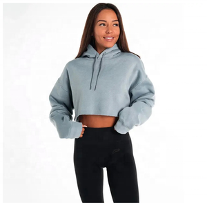 Top qualité femmes personnalisé coupe décontractée recadrée ample haut court sweats à capuche personnalisé extérieur coton femme sweat à capuche broderie à capuche - Product Image 3