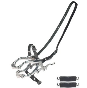 Espéculo bucal Haussmann para caballos, reutilizable, de acero inoxidable, con correas de cuero o nailon, para uso veterinario en animales grandes - Product Image 2