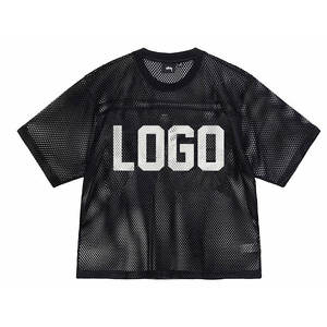 Camiseta de Jersey de malla Boxy Fit con estampado de pantalla, camiseta de poliéster holgada con escote acanalado personalizado para hombre - Product Image 2