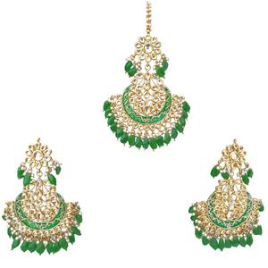 Boucles d'oreilles pendantes géométriques plaquées or ethniques tendance, ensemble Tikka, perles décoratives, base en alliage durable, vêtements de mariée, fête, mode - Product Image 4