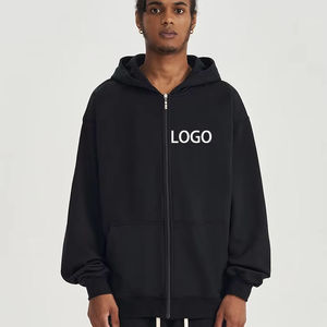 Sweat à capuche non tissé zippé imprimé de logo personnalisé en gros Sweatshirts Hip Hop Streetwear surdimensionnés lourds pour hommes pour l'hiver - Product Image 5