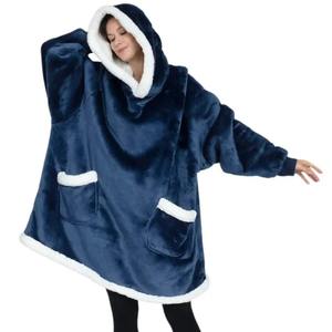 Plain Thick Sherpa Fleece Cozy <b>Warm</b> Oversized Streetwear Long <b>Winter</b> Hoody <b>Blanket</b> with Hoods Customizable - Product Image 2