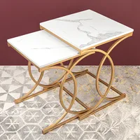 Table basse au Design Antique avec dessus en marbre, cadre en fer doré, Table basse de forme carrée pour la Table basse de la maison.