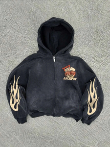 เสื้อฮู้ดดี้โอเวอร์ไซส์ผ้าฝ้าย 100% ปักลายพิมพ์สไตล์ฮิปฮอป Y2K สำหรับผู้ชาย สไตล์ฮาราจูกุ กอธิค ลำลอง ซิป แนวสตรีทแฟชั่น - Product Image 6