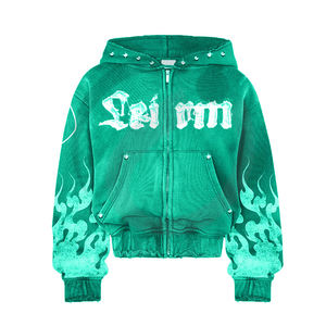 Poids lourd surdimensionné recadrée en détresse sweats à capuche zippés femmes goujons en métal personnalisé Streetwear haute qualité lavage à l'acide sweat à capuche unisexe - Product Image 2