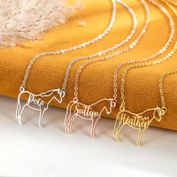 Collier chaîne tendance pour femmes Bijoux de créateur en or Cheval de dessin animé Lettre Nom Acier inoxydable Bijoux mignons pour femmes