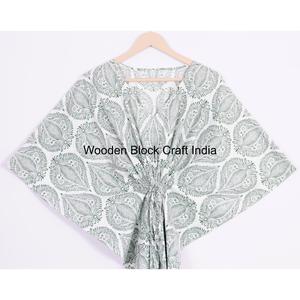 Vestido Kaftan Bohemio Indio 100% Algodón, Cuello en V, Diseño Sólido, Ropa de Dormir de Verano para Mujer - Product Image 2