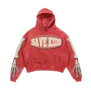 Sweat à capuche court en coton de haute qualité pour hommes, personnalisé, en molleton français, avec patch en strass, broderie, capuche courte, effet usé - Product Image 3