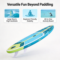 Planche de paddle gonflable pour enfants, 11 pieds (335 cm) de large, stable, antidérapante, bleu turquoise, en PVC, pour yoga et pêche, avec technologie Drop Stitch
