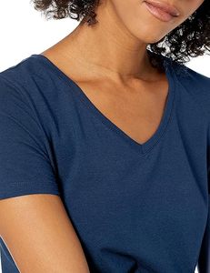 T-shirts décontractés à manches courtes et col en V pour femmes & Couleurs unies en gros : Fabricant de vêtements haut de gamme de qualité supérieure - Product Image 5