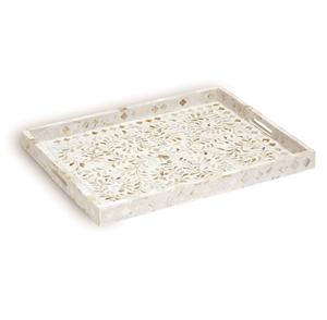 Bandejas decorativas inspiradas en patrones clásicos para el hogar, centro de mesa blanco elegante, bandeja versátil de nácar para decoración moderna del hogar - Product Image 1