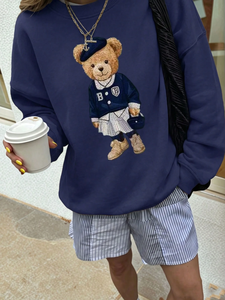 Simpatica felpa pullover con motivo orsetto in stile accademico, tessuto a maglia a maniche lunghe con collo a costine, adatta per l'autunno - Product Image 2