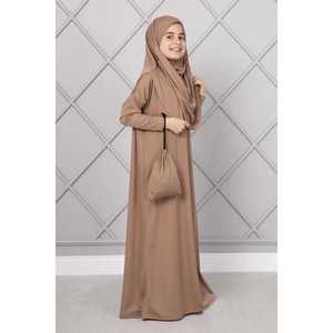 Vestido de Oración Modesto para Niñas en Color Café con Leche, Estilo Sencillo con Silueta Recta y Cintura Natural - Product Image 3