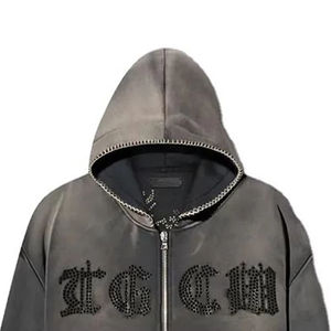 Sudadera con Capucha de Invierno Personalizada con Pedrería, Mezcla de Algodón, Bordado Completo, Cierre de Cremallera, Estilo Vintage con Lavado Ácido - Product Image 5