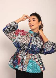 2024 nuevo Casual Multicolor geométrico cintura ajustada Top sólido manga completa dulce botón frontal suelto Casual Top disponible Tallas grandes - Product Image 2