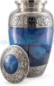 โกศสำหรับผู้ใหญ่ทำจากอลูมิเนียมสำหรับฝังเถ้ากระดูกของผู้ใหญ่ที่แกะสลักด้วยมือสีน้ำเงิน - Product Image 2