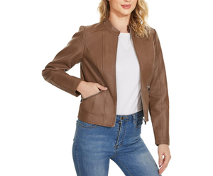 Hot Selling Women's <b>Winter</b> <b>Leather</b> <b>Jacket</b> Breathable Solid Design Customized Logo OEM Service Custom Size Reasonable Price - Product Image 3