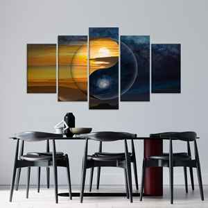 Arte en Lienzo Yin Yang: Impresión en Vidrio Templado, Decoración de Luz y Sombra, Juego de 5 Lienzos Variados - Product Image 1