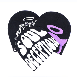 หมวกบีนนี่อะคริลิคถักแบบลำลองสำหรับผู้ใหญ่สีดำพร้อมโลโก้ภาพและตัวอักษร - Product Image 1