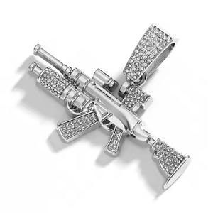 Pendentif pistolet en acier inoxydable plaqué argent et diamant Moissanite Style Hip Hop pour les fêtes Prix de gros - Product Image 5
